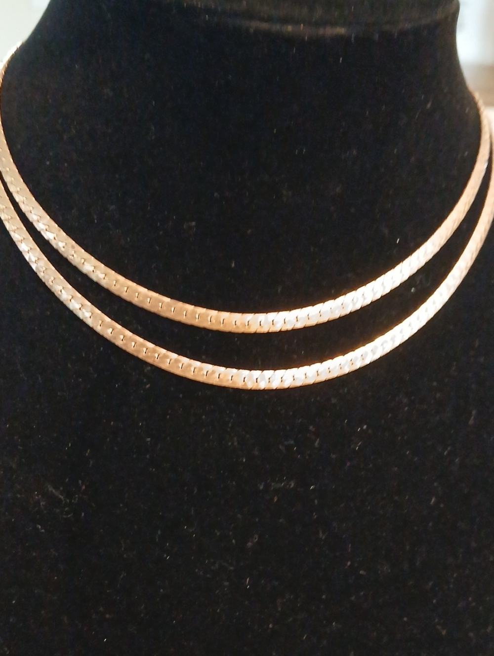 Layered Gold Herringbone Necklace - Shimmering Two-Strand Choker
